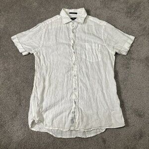 Rodd Gunn Shirt Mens M White Linen Woven Beach Loose Preppy Adult